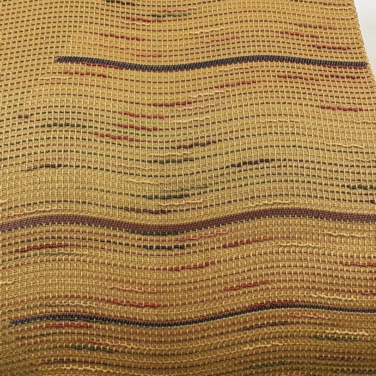 美品】 名古屋帯 秀品 八寸名古屋帯 松葉仕立て よろけ縞 山吹茶色