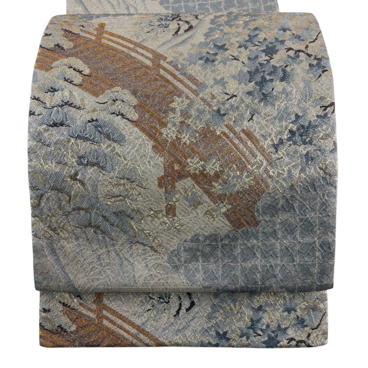 美品】 袋帯 秀品 草花 笹 金銀糸 箔 金色 六通 正絹｜中古・古着
