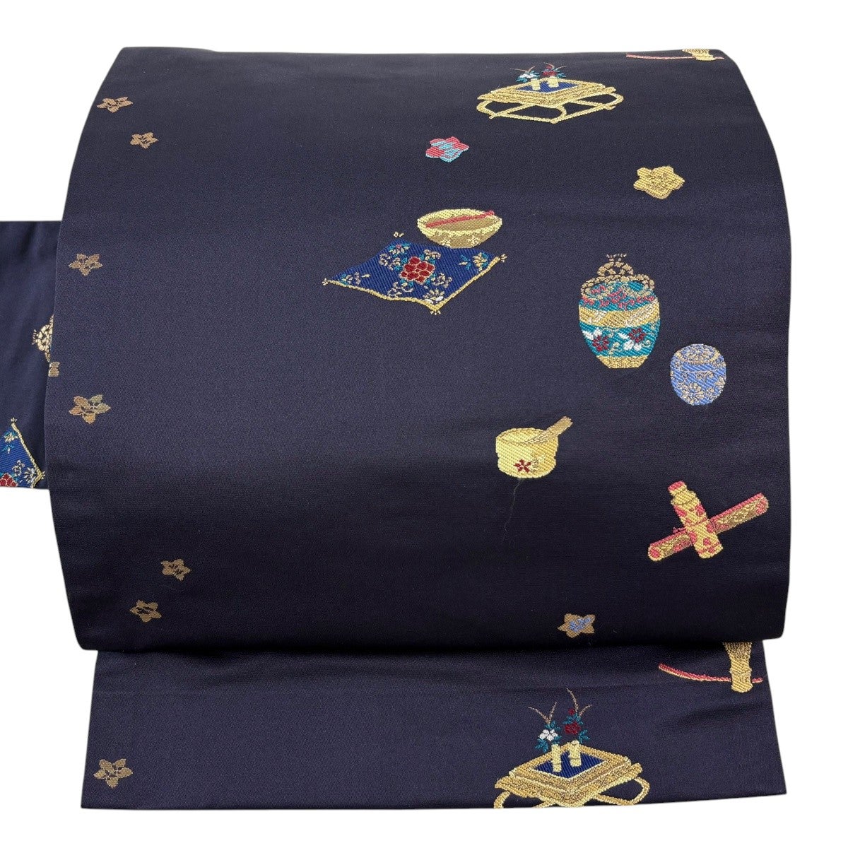 名古屋帯 秀品 茶道具 草花 箔 濃紫 正絹｜中古・古着・リサイクル着物