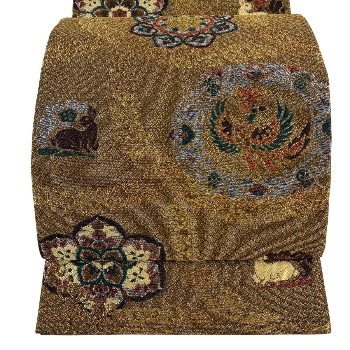 袋帯 秀品 亀甲 華文 金銀糸 箔 灰紫 六通 正絹｜中古・古着