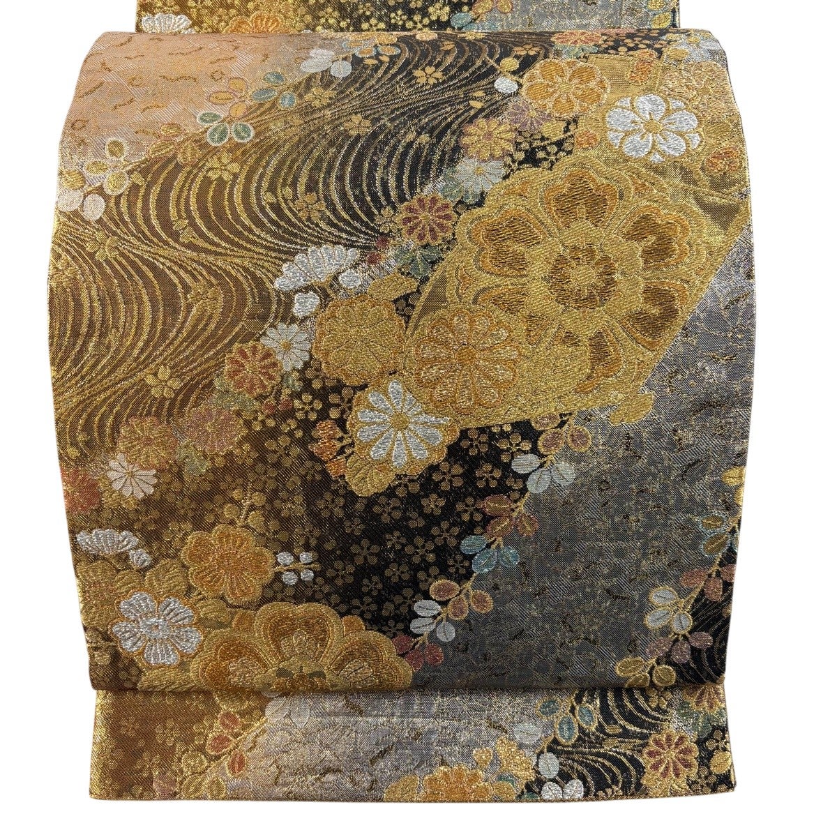 袋帯 名品 草花 鳥 薄茶色 六通 正絹｜中古・古着・リサイクル着物通販