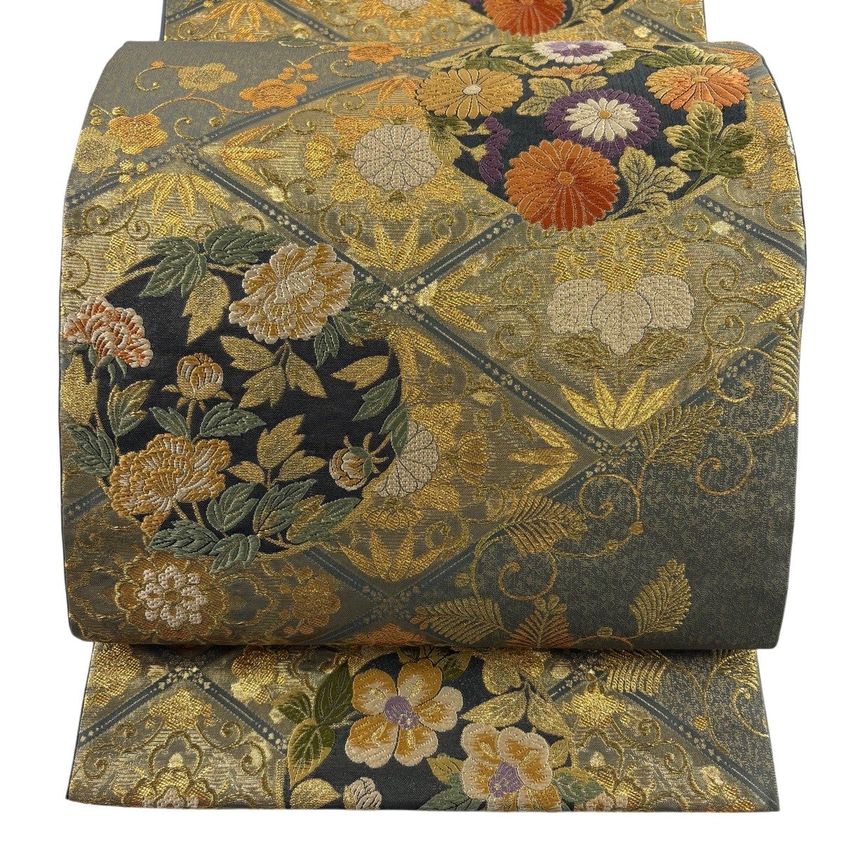 袋帯 名品 花丸文 金糸 箔 ベージュ 六通 正絹｜中古・古着