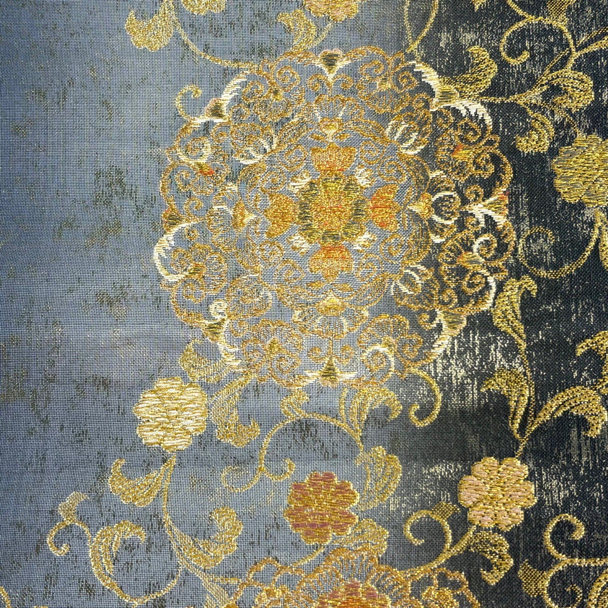 袋帯 秀品 華文 花唐草 金糸 箔 紺色 六通 正絹｜中古・古着