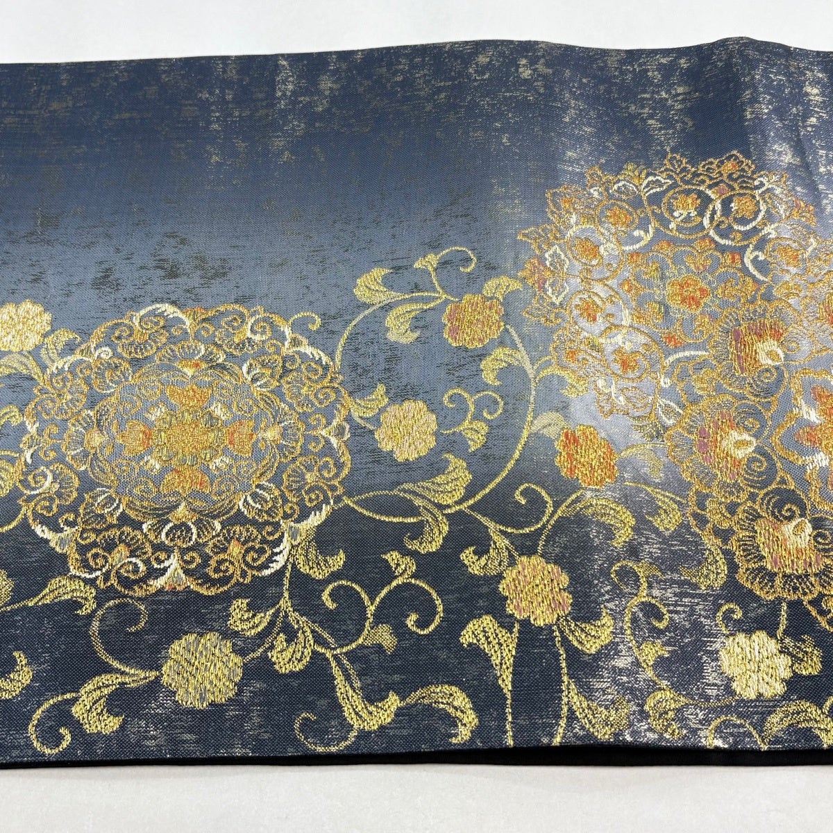 袋帯 秀品 華文 花唐草 金糸 箔 紺色 六通 正絹｜中古・古着
