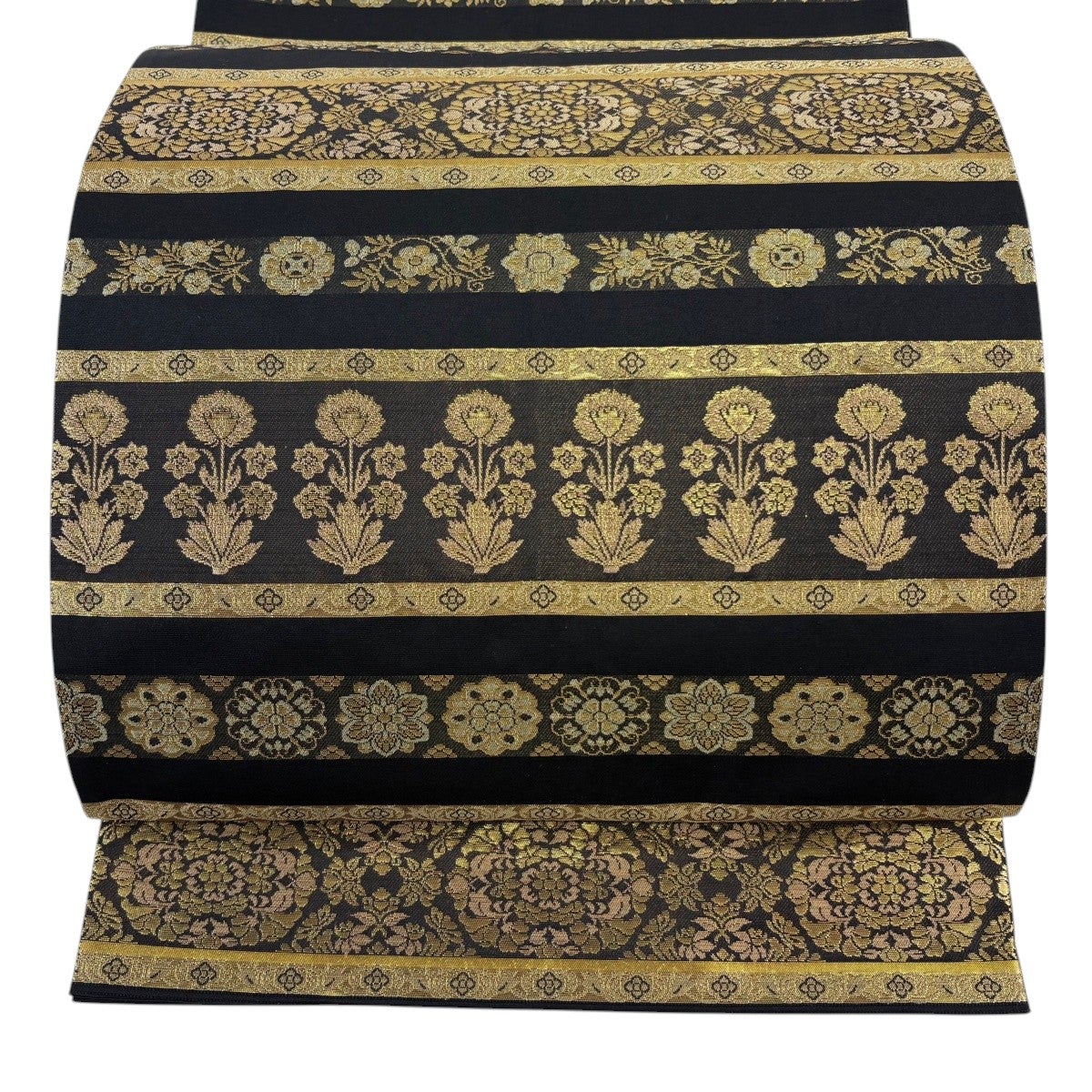 美品】 袋帯 秀品 草木染 華文 草花 金糸 箔 黒 全通 正絹｜中古・古着