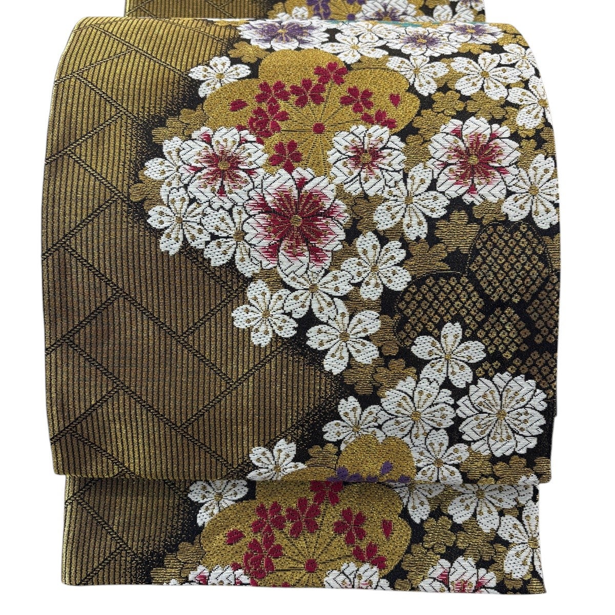 袋帯 秀品 桜 桧垣文 箔 金色 六通 正絹｜中古・古着・リサイクル着物