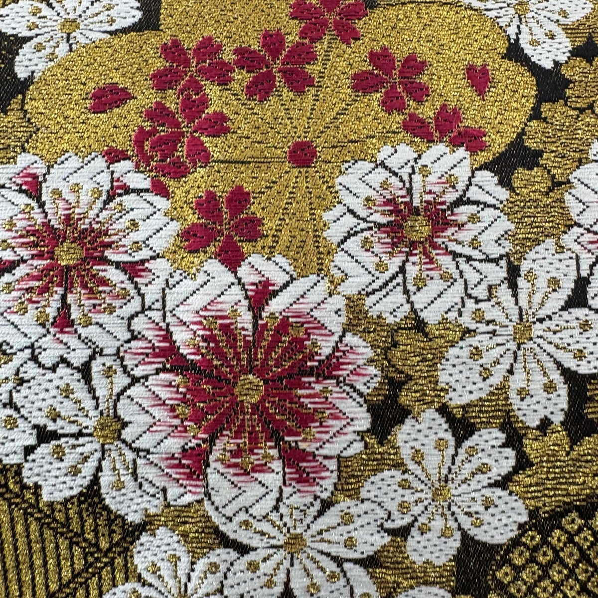 袋帯 秀品 桜 桧垣文 箔 金色 六通 正絹｜中古・古着・リサイクル着物