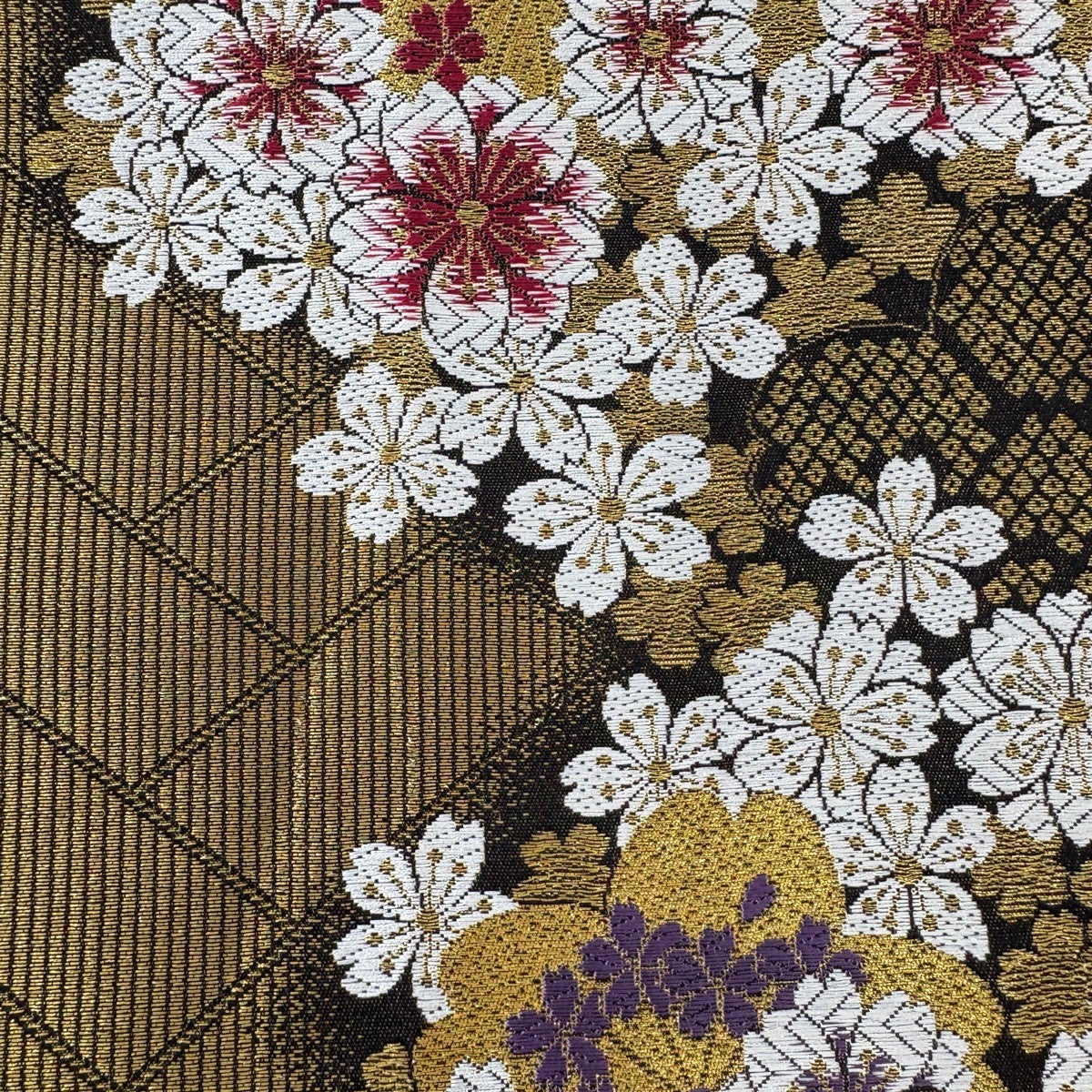 袋帯 秀品 桜 桧垣文 箔 金色 六通 正絹｜中古・古着・リサイクル着物