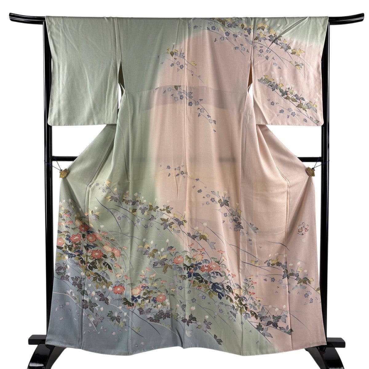 訪問着 身丈161.5cm 裄丈65.5cm M 袷 落款あり 菊 草花 染め分け