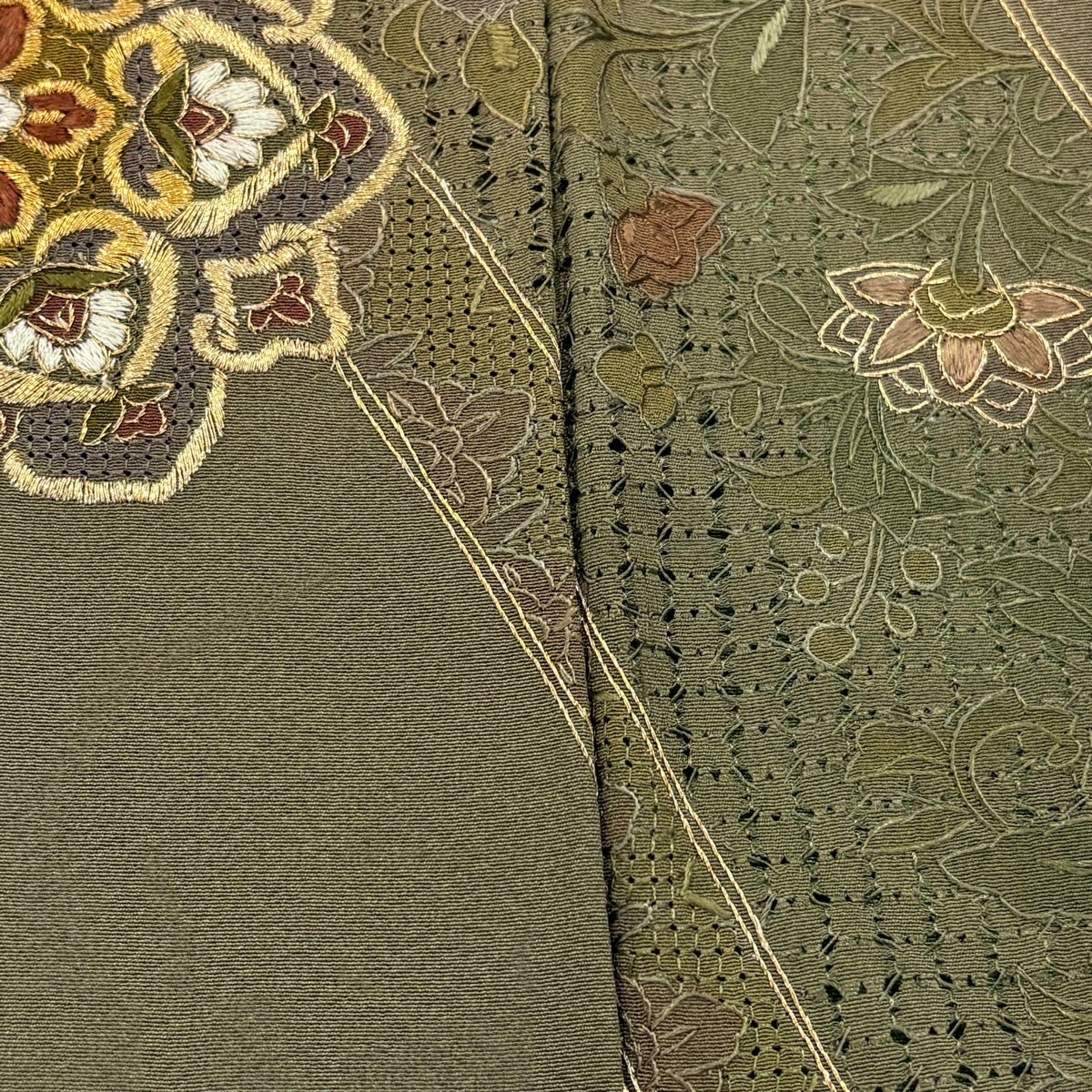 美品】 訪問着 身丈159.5cm 裄丈63.5cm S 袷 華文 草花 汕頭刺繍 金糸
