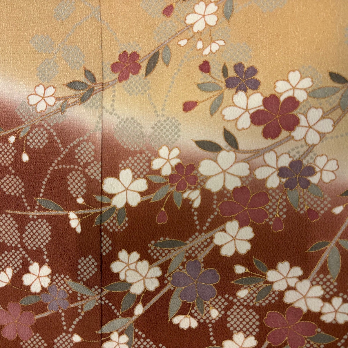 美品】 訪問着 身丈159cm 裄丈64cm M 袷 枝垂れ桜 金彩 染め分け 薄茶
