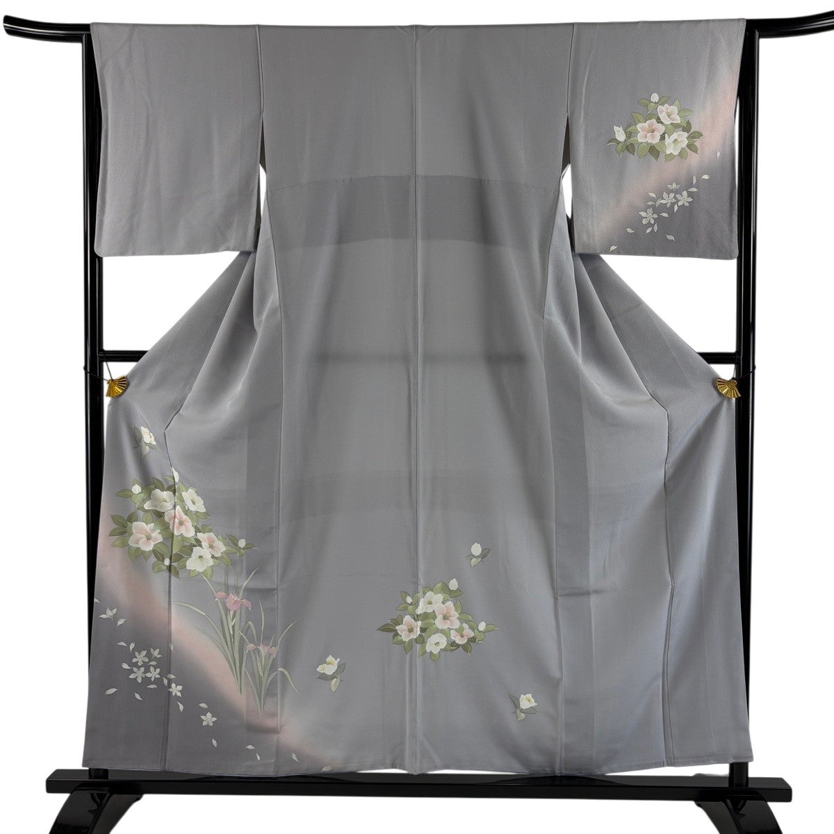美品】 付下げ 身丈156cm 裄丈64cm M 袷 落款あり 椿 菖蒲 染め分け