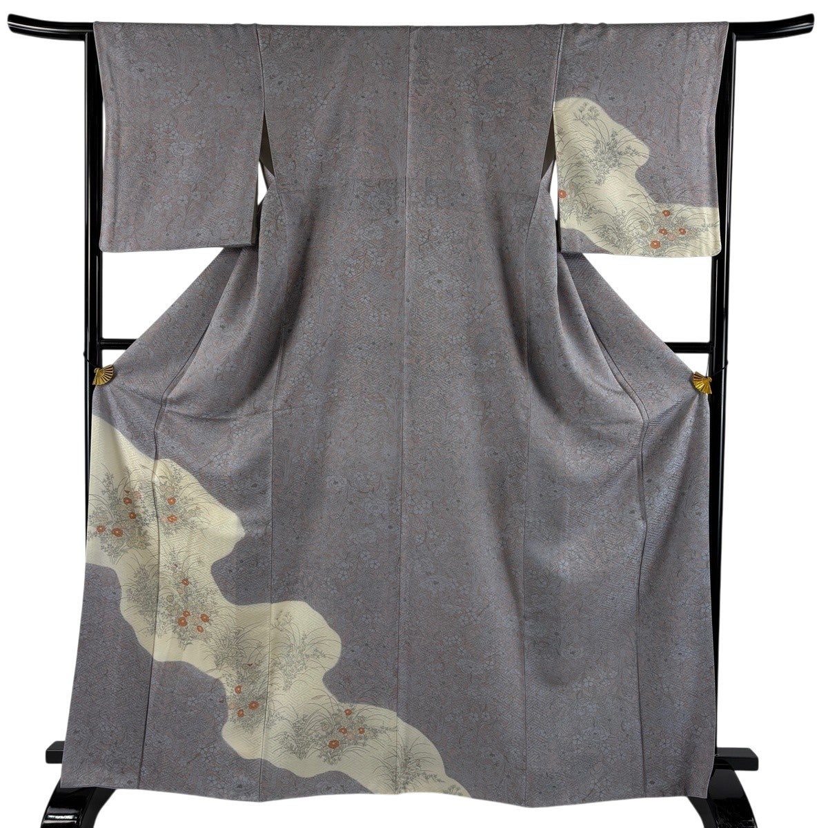 美品】 付下げ 身丈167cm 裄丈65cm M 袷 草花 流水 薄小豆 正絹 秀品