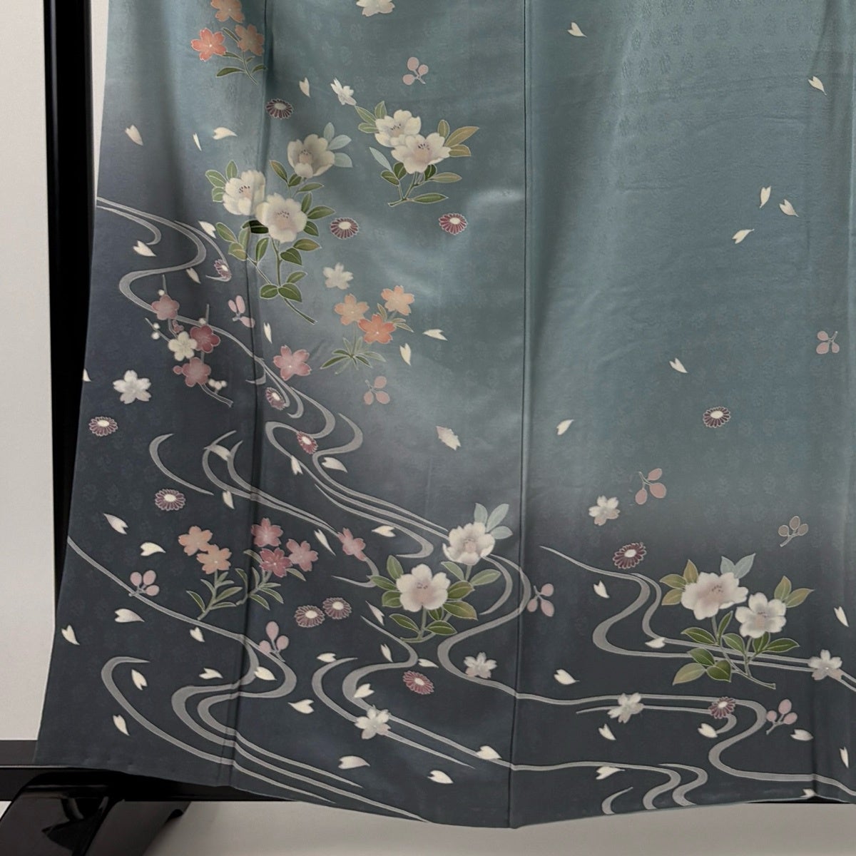 訪問着 身丈158.5cm 裄丈66cm M 袷 落款あり 桜 流水 染め分け ぼかし