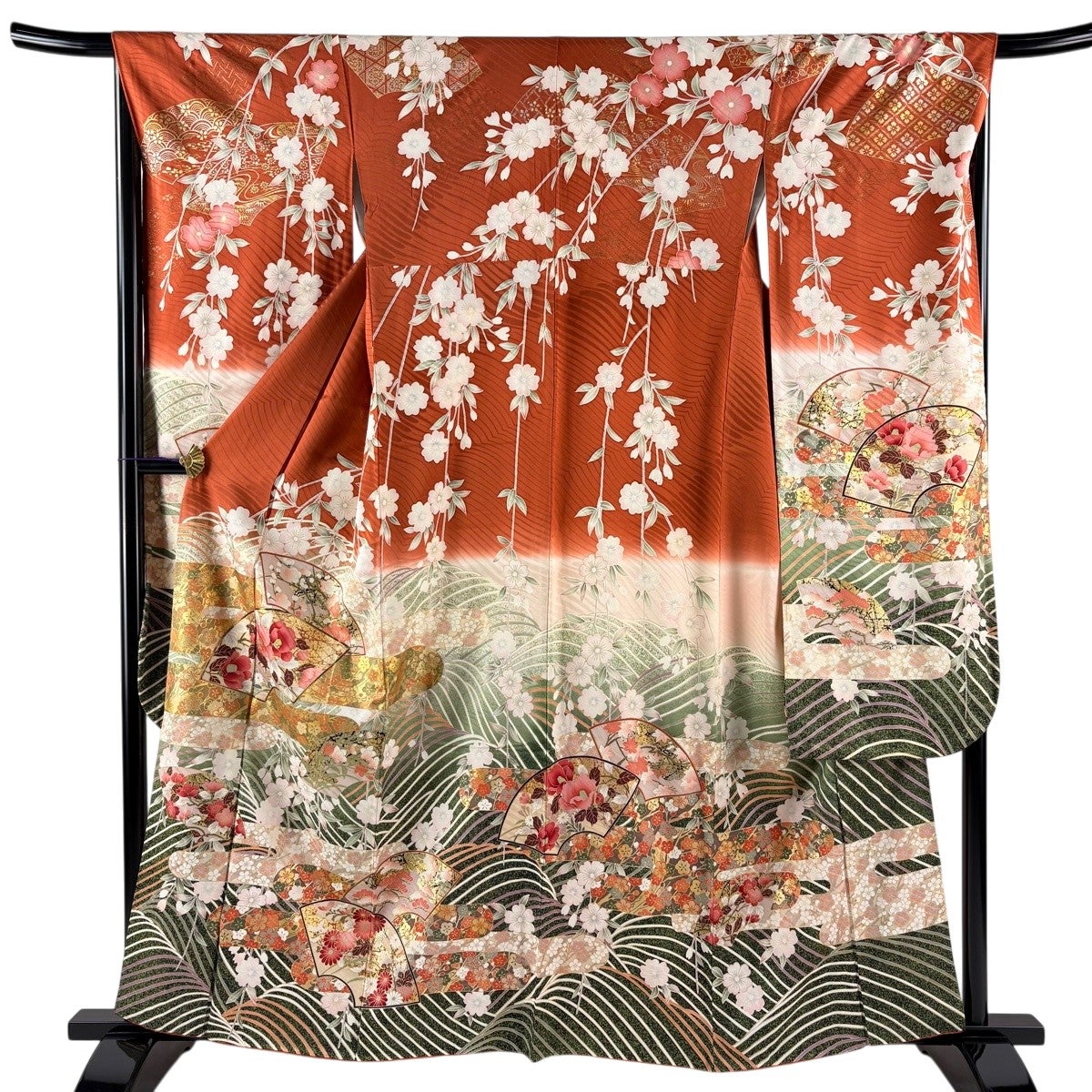 振袖 身丈161.5cm 裄丈67.5cm L 袷 桜 手鞠 金彩 染め分け ピンク 正絹
