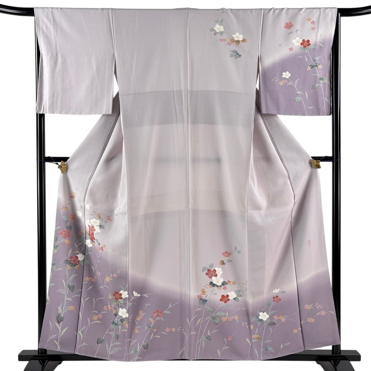 付下げ 身丈164cm 裄丈65.5cm M 袷 草花 花器 刺繍 ぼかし 薄紫 正絹