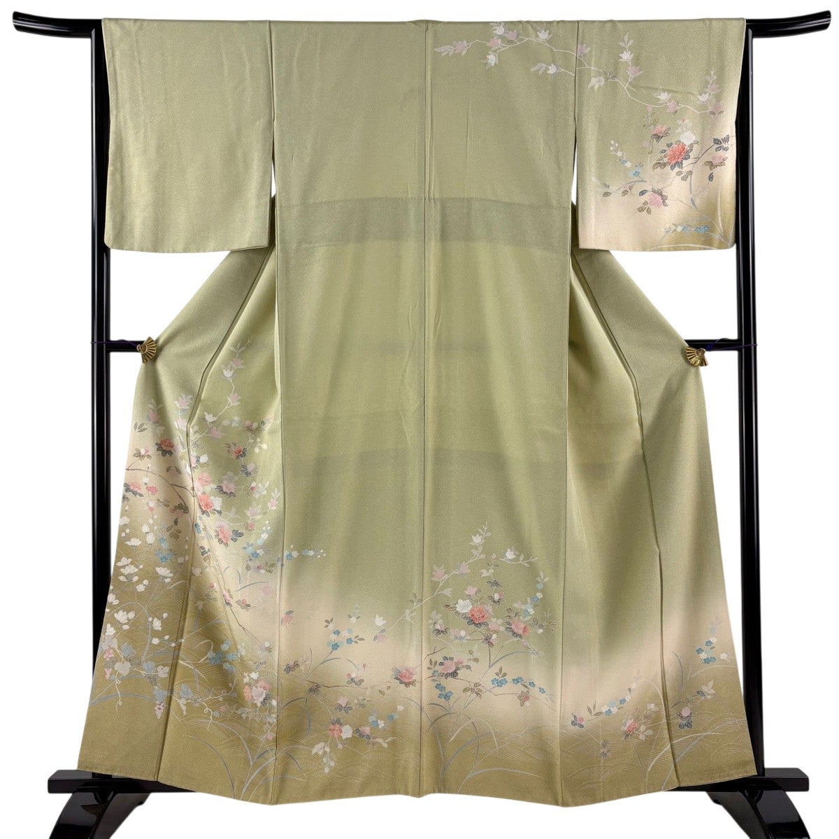 訪問着 身丈167cm 裄丈67cm M 袷 秋草 草花 金糸 刺繍 ベージュ 正絹