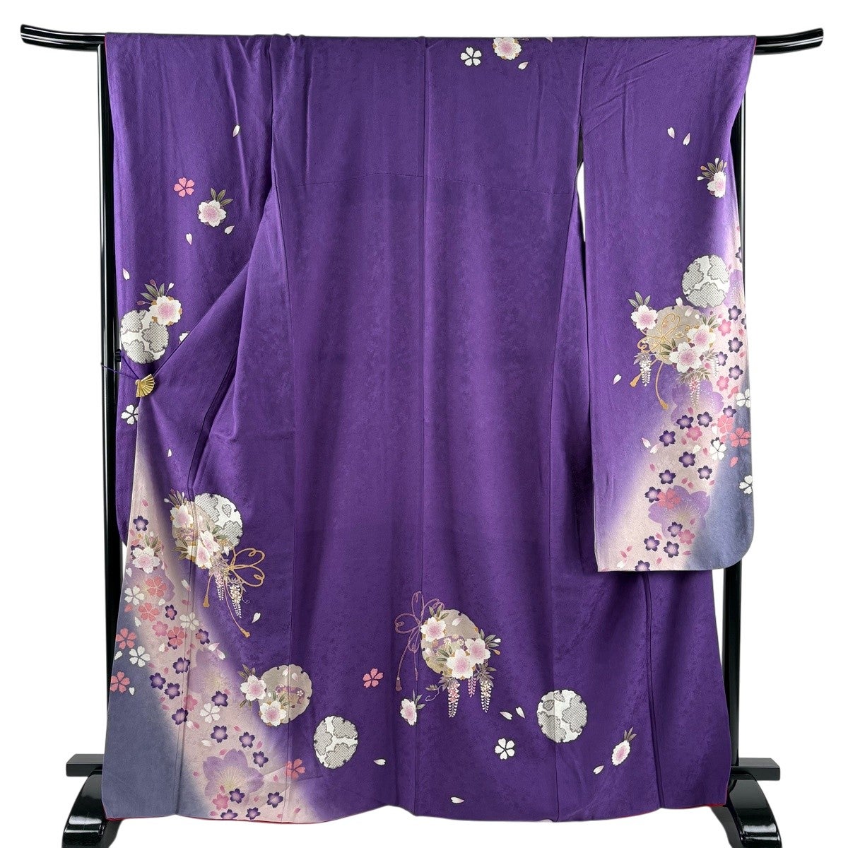 振袖 身丈167.5cm 裄丈66.5cm M 袷 桜 花びら 金彩 ぼかし ピンク 正絹
