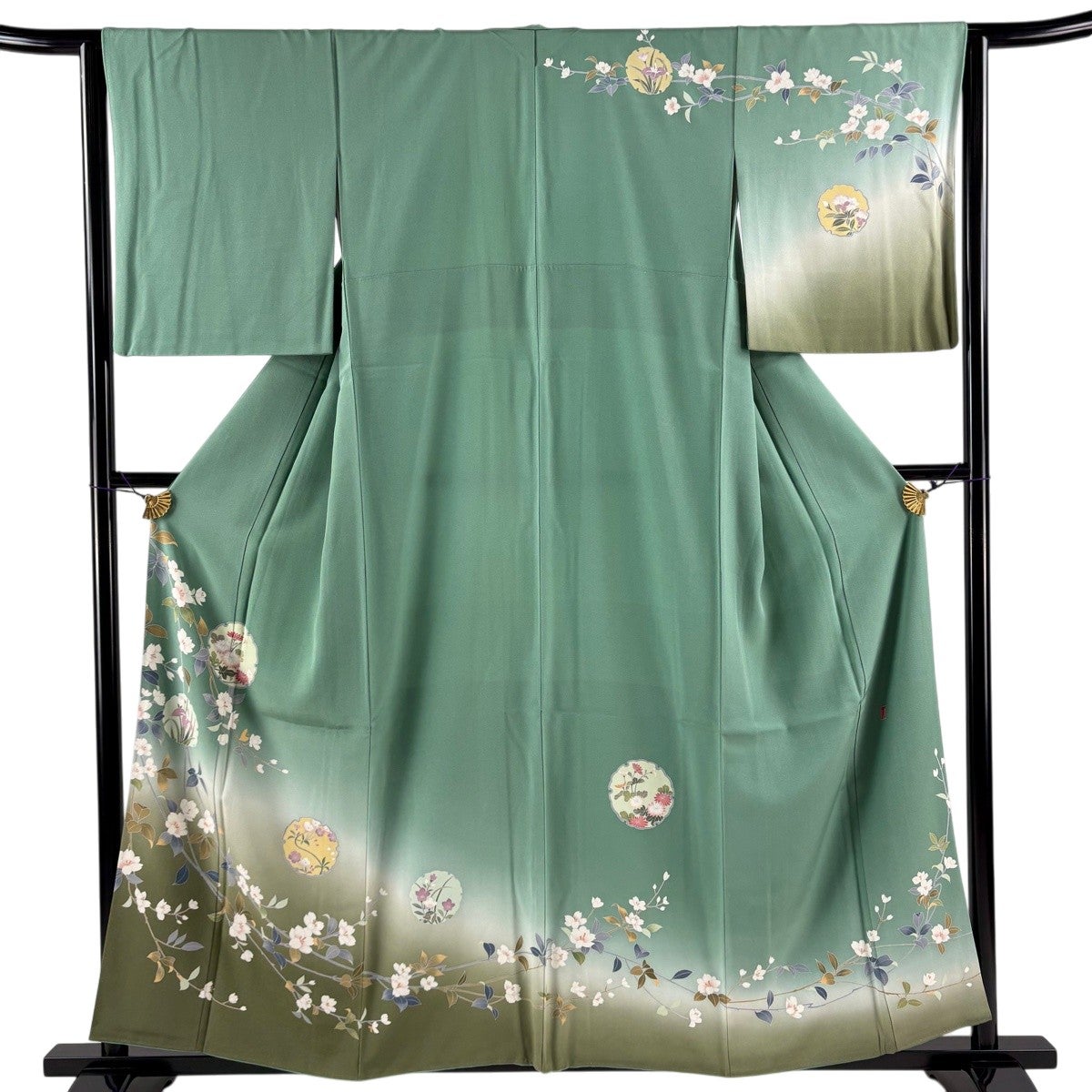 訪問着 身丈155.5cm 裄丈67.5cm L 袷 落款あり 風景 草花 染め分け