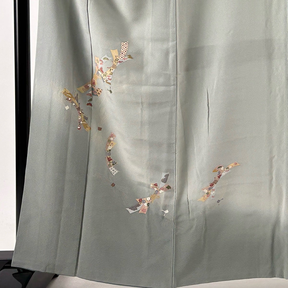 訪問着 身丈162cm 裄丈66.5cm M 袷 束ね熨斗 松竹梅 金彩 ぼかし 灰緑