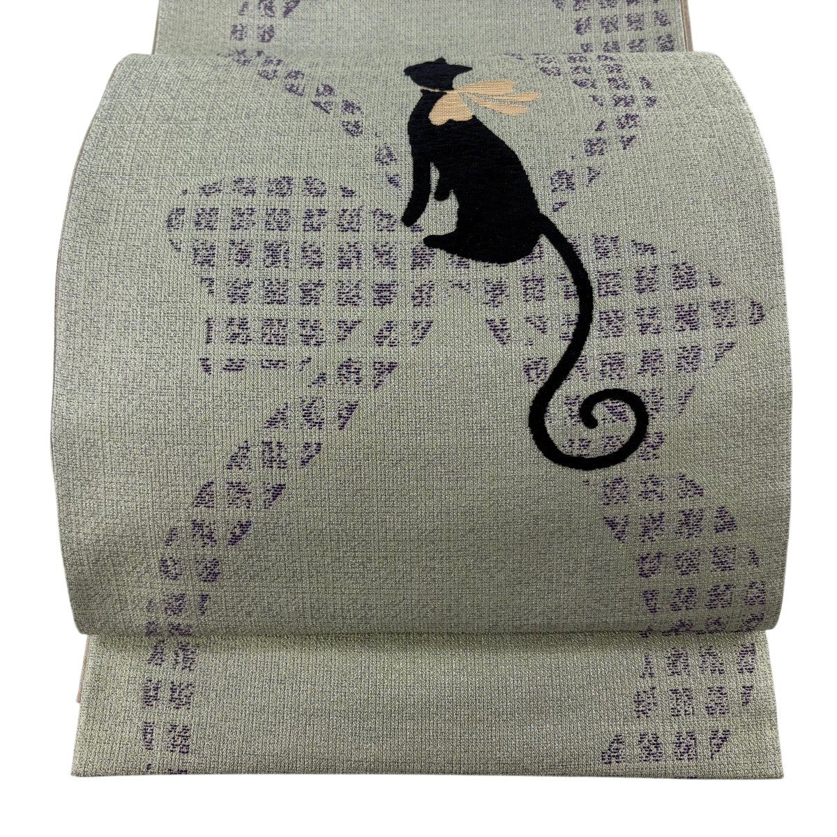 袋帯 秀品 夏帯 うさぎ 月 銀糸 黒 お太鼓柄 正絹｜中古・古着