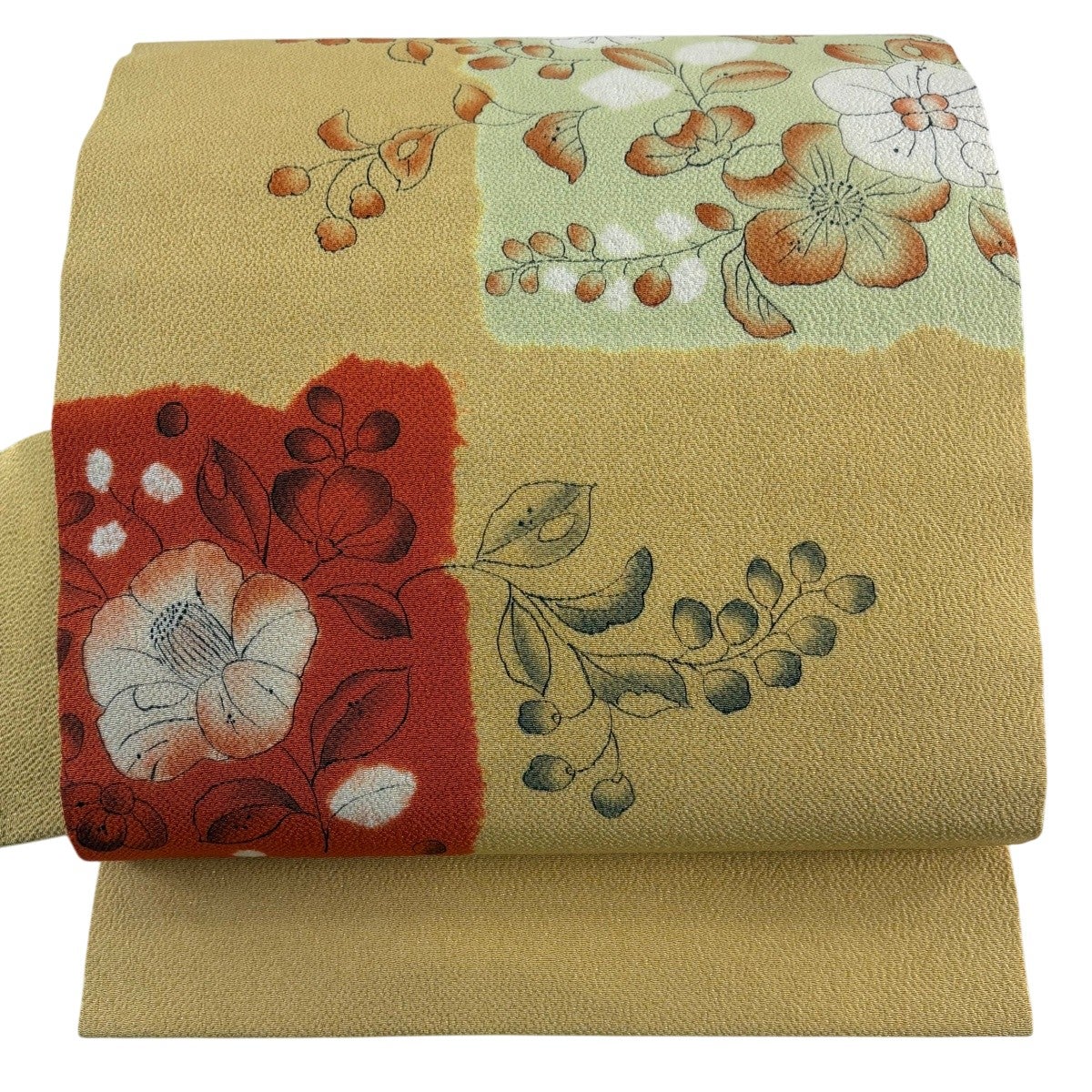 名古屋帯 秀品 辻が花柄 縮緬 山吹色 正絹｜中古・古着・リサイクル