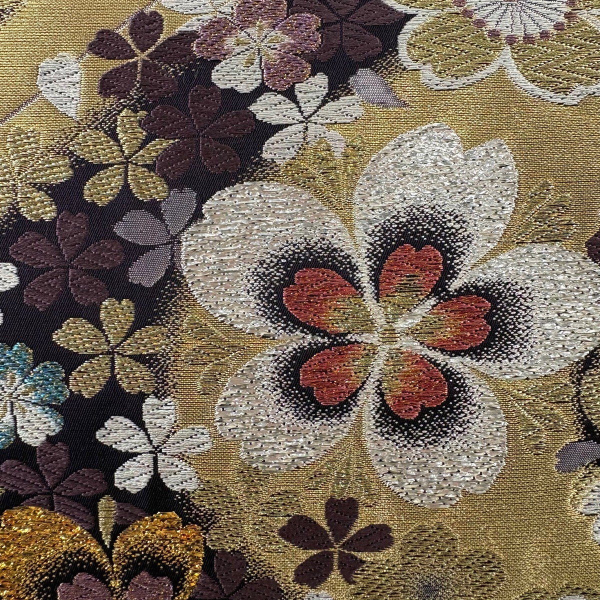 袋帯 秀品 振袖向き 桜 流水 唐織 箔 金色 六通 正絹｜中古・古着