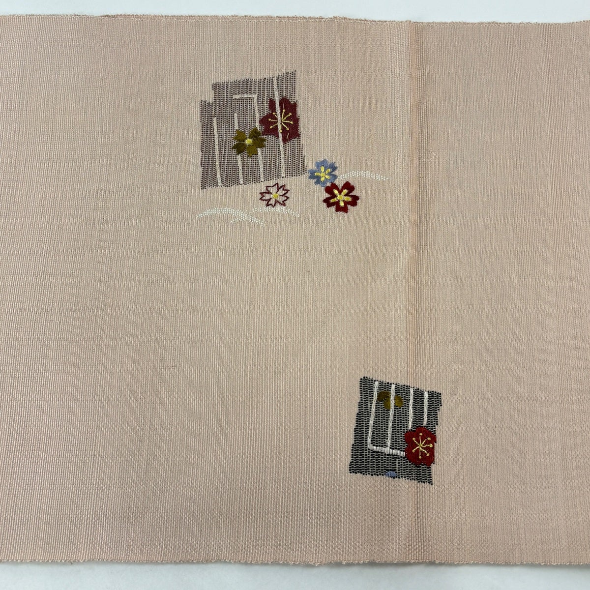 名古屋帯 秀品 八寸名古屋帯 松葉仕立て 源氏香 花 ピンクベージュ