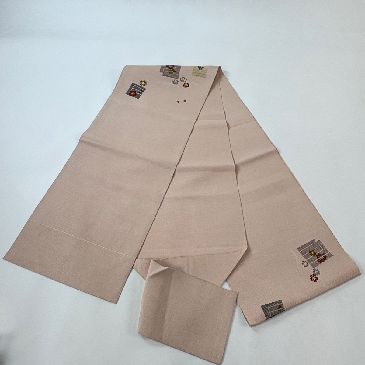 名古屋帯 秀品 八寸名古屋帯 松葉仕立て 源氏香 花 ピンクベージュ