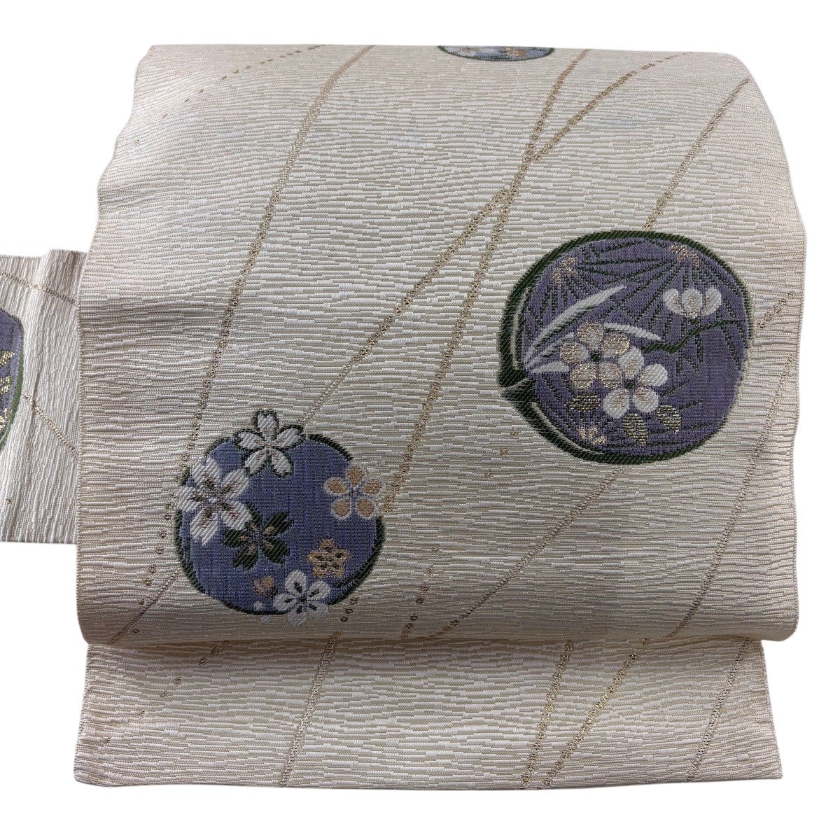 名古屋帯 秀品 夏帯 絽 八寸名古屋帯 松葉仕立て 菊 流水 金銀糸 薄