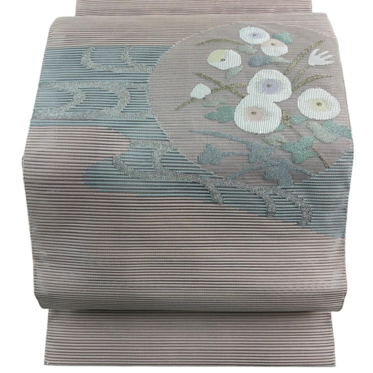 名古屋帯 秀品 夏帯 絽 八寸名古屋帯 松葉仕立て 菊 流水 金銀糸 薄