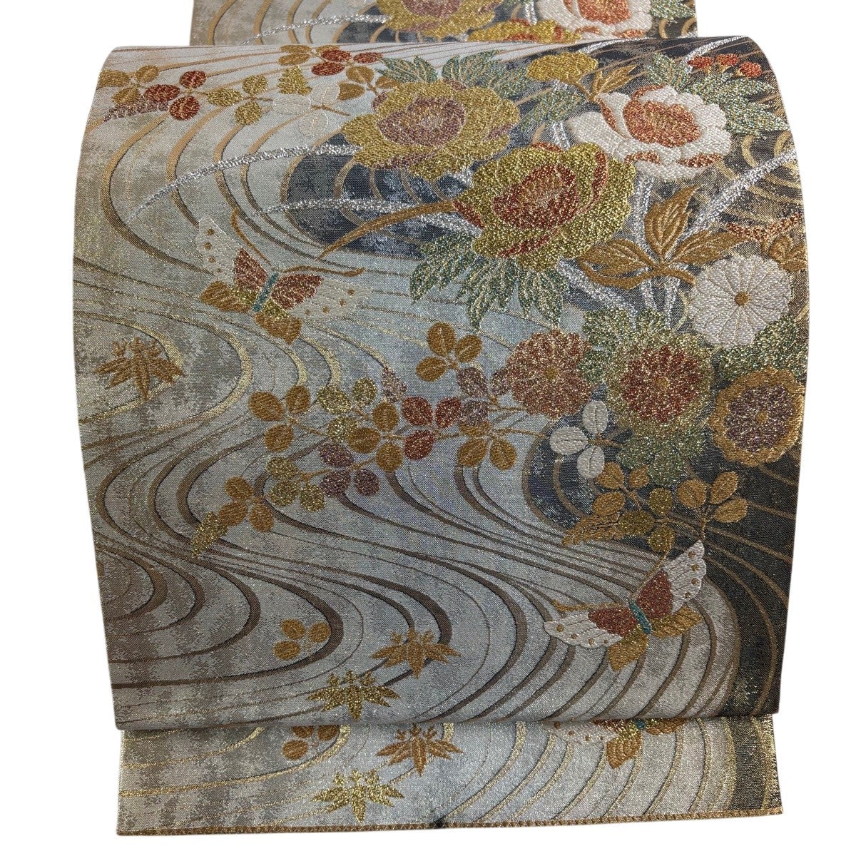 袋帯 秀品 四季屏風絵 牡丹 箔 金糸 金色 六通 正絹｜中古・古着