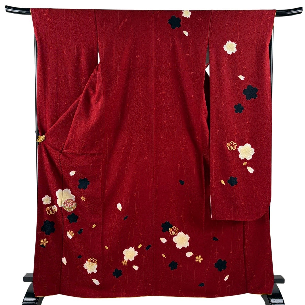 美品】 振袖 身丈175cm 裄丈69.5cm L 袷 建物 松竹梅 金糸 金彩 赤