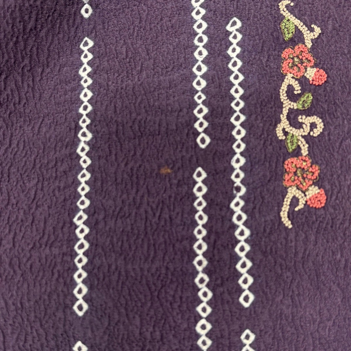 付下げ 身丈162.5cm 裄丈65cm M 袷 草花 縦縞 相良刺繍 金糸 紫 正絹