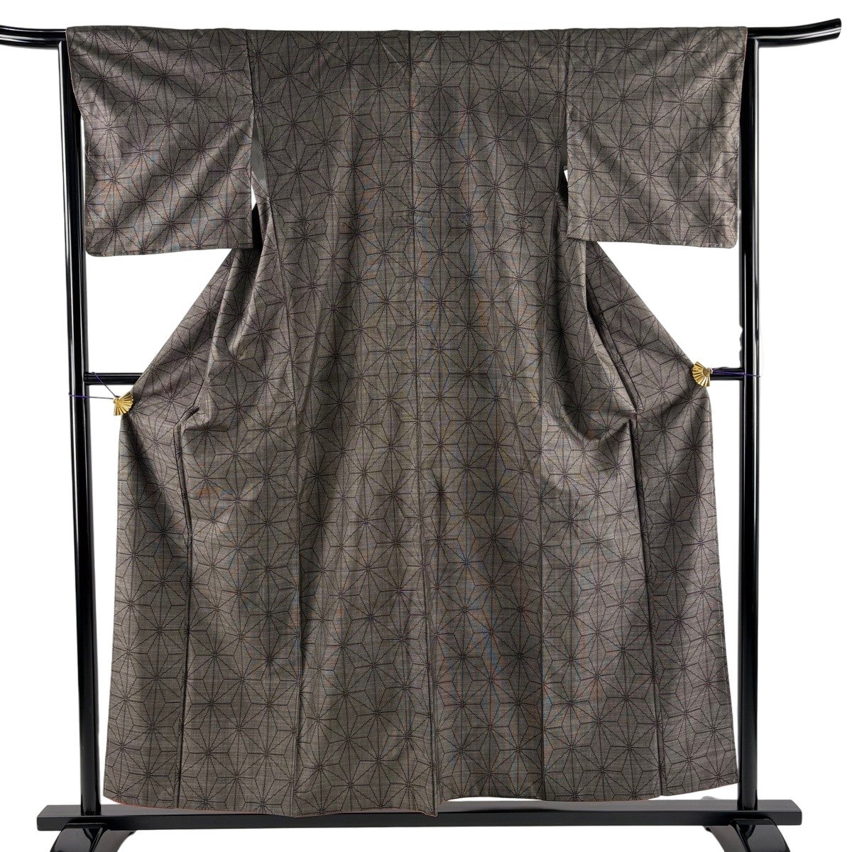 正絹 単衣紬 身丈 155cm・裄丈 64cm 落款あり 美品】 紬 身丈155cm 裄丈63.5cm S 袷 流水 葉柄 焦茶色 正絹 名品