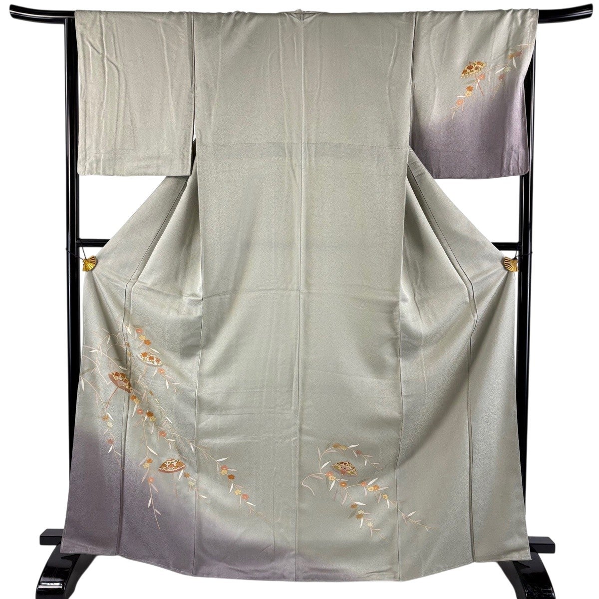 美品】 付下げ 身丈167.5cm 裄丈66.5cm M 袷 番傘 草花 金彩 ぼかし 灰