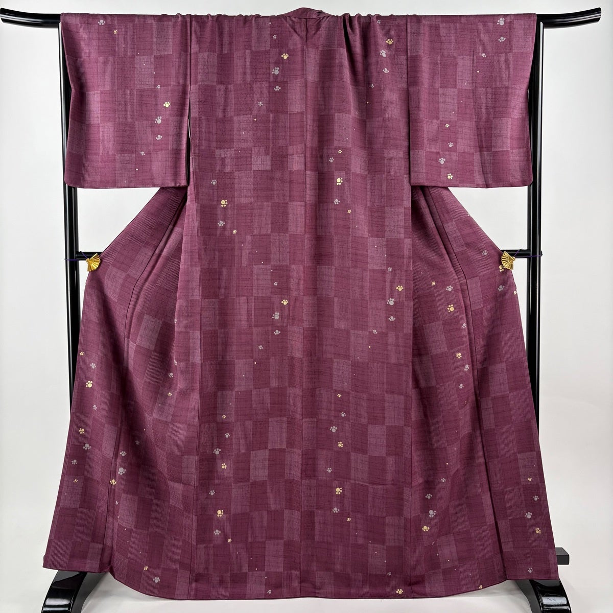 美品】 小紋 身丈167.5cm 裄丈69cm L 袷 名古屋帯セット 紬地 肉球
