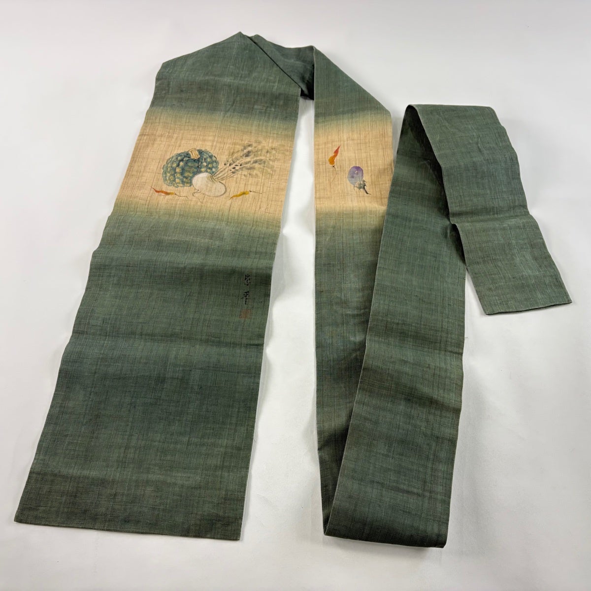 名古屋帯 名品 落款あり 夏帯 野菜 蕪 緑 麻｜中古・古着・リサイクル
