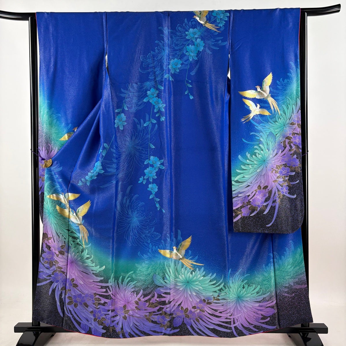 振袖 身丈160.5cm 裄丈63.5cm S 袷 袋帯フルセット 尾長鳥 菊 金銀彩