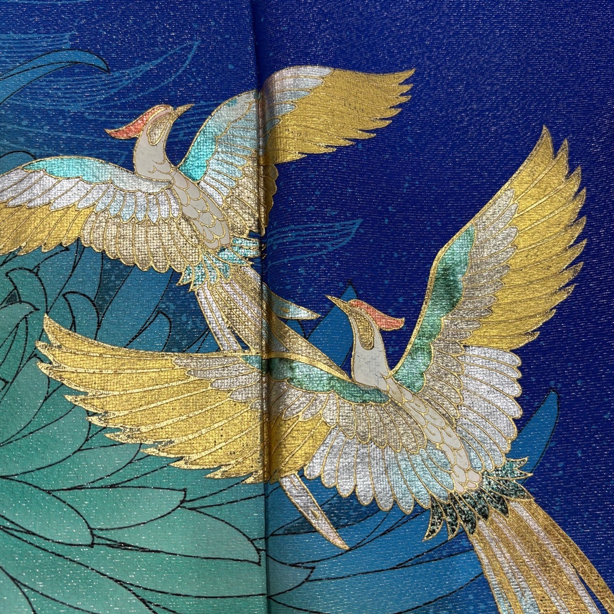 振袖 身丈160.5cm 裄丈63.5cm S 袷 袋帯フルセット 尾長鳥 菊 金銀彩