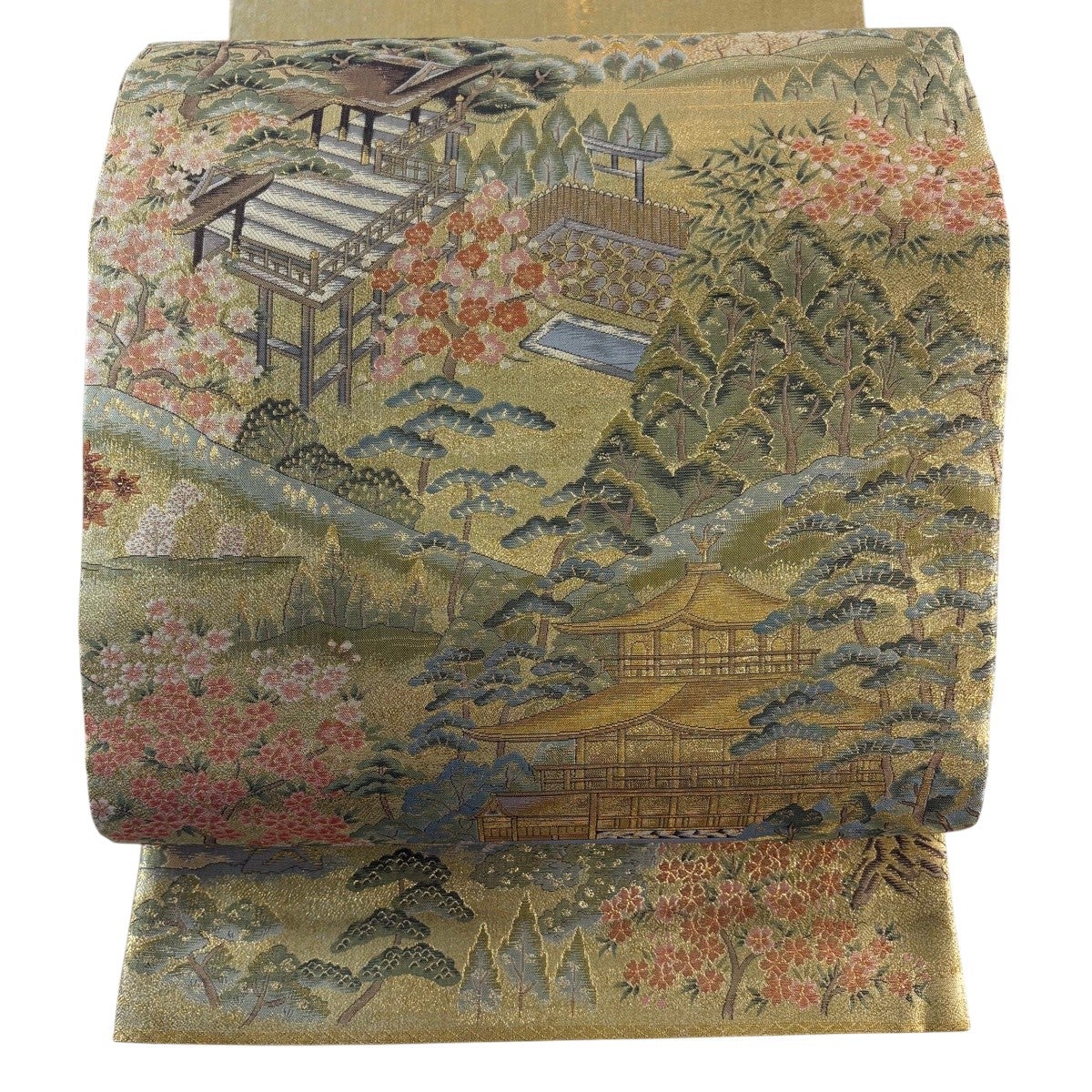 袋帯 名品 蔦 金銀彩 箔 灰緑 お太鼓柄 正絹｜中古・古着・リサイクル