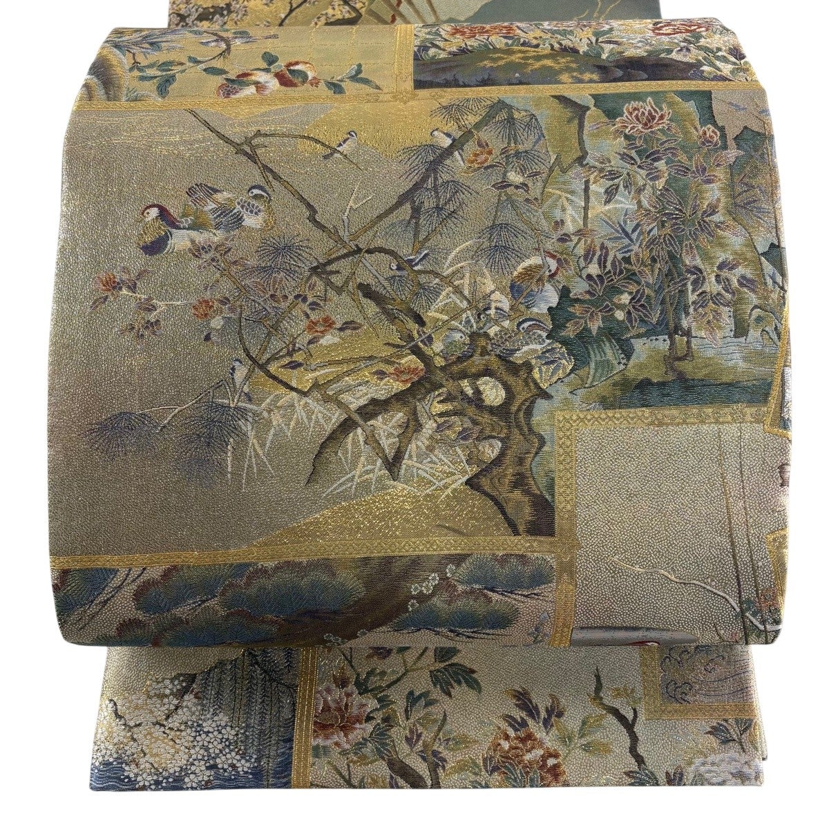 袋帯 名品 蔦 金銀彩 箔 灰緑 お太鼓柄 正絹｜中古・古着・リサイクル