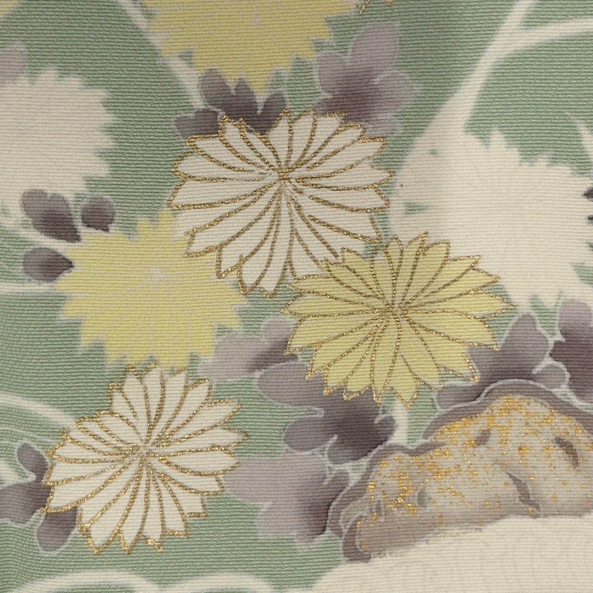 訪問着 身丈161cm 裄丈67cm M 袷 網干 菊 金糸 金彩 薄緑 正絹 秀品