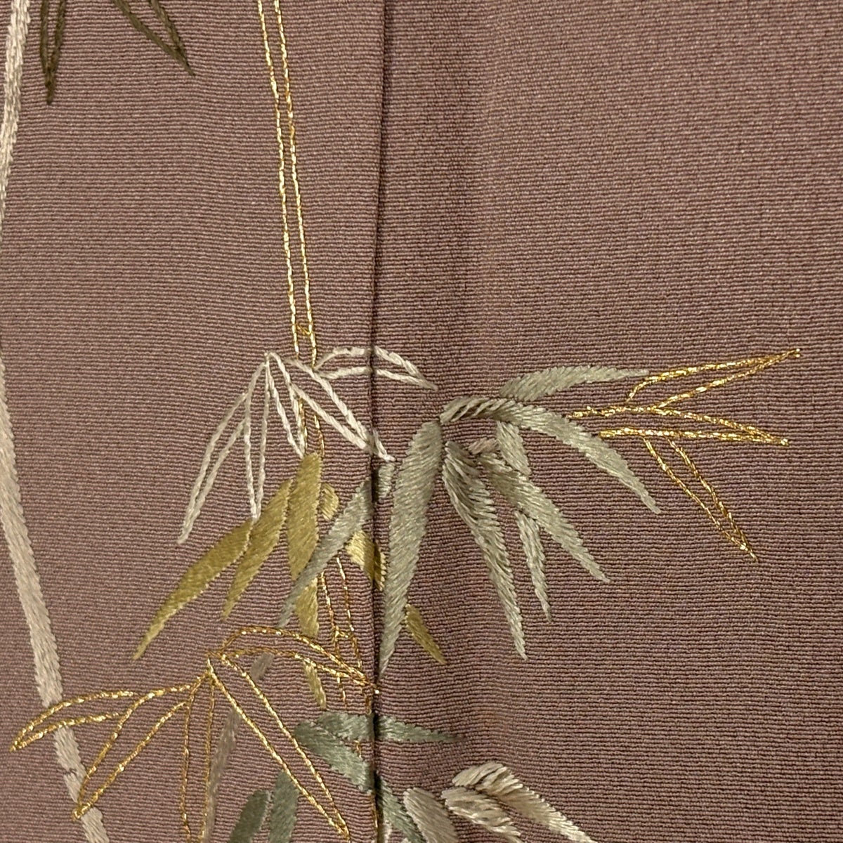 訪問着 身丈157.5cm 裄丈64cm M 袷 竹 垣根 刺繍 金糸 薄小豆 正絹