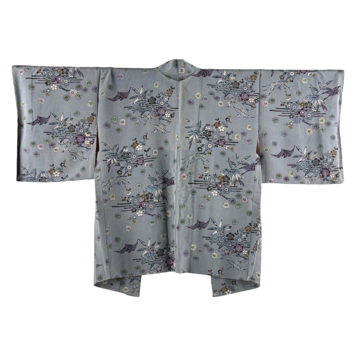 羽織 身丈84cm 裄丈66cm M 鳥 松竹梅 縮緬 灰色 正絹 秀品｜中古・古着