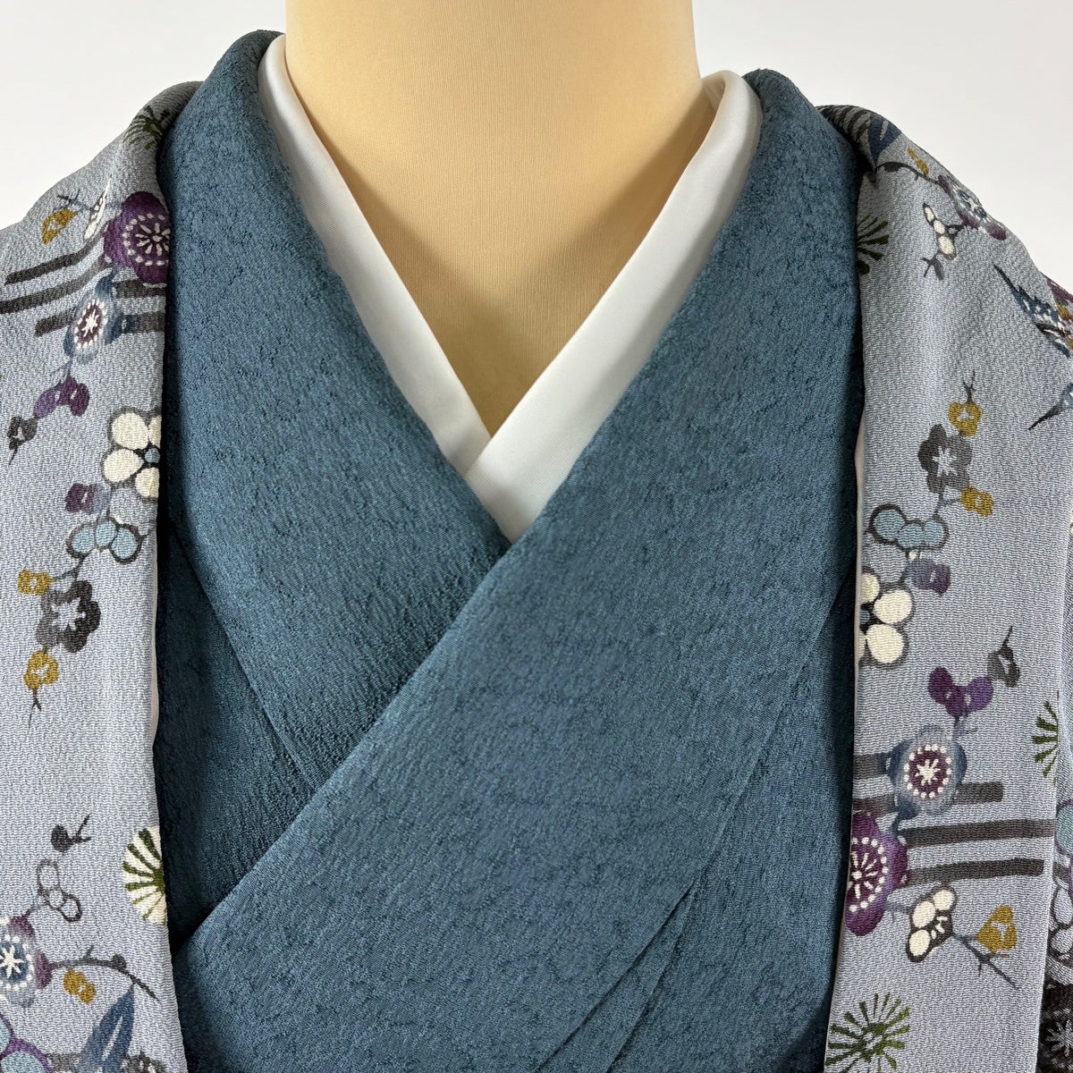 羽織 身丈84cm 裄丈66cm M 鳥 松竹梅 縮緬 灰色 正絹 秀品｜中古・古着