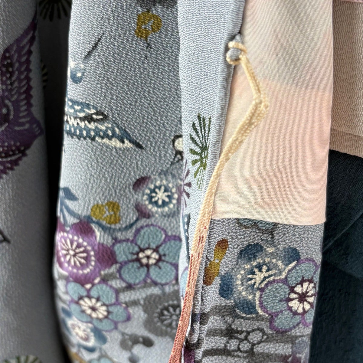 羽織 身丈84cm 裄丈66cm M 鳥 松竹梅 縮緬 灰色 正絹 秀品｜中古・古着