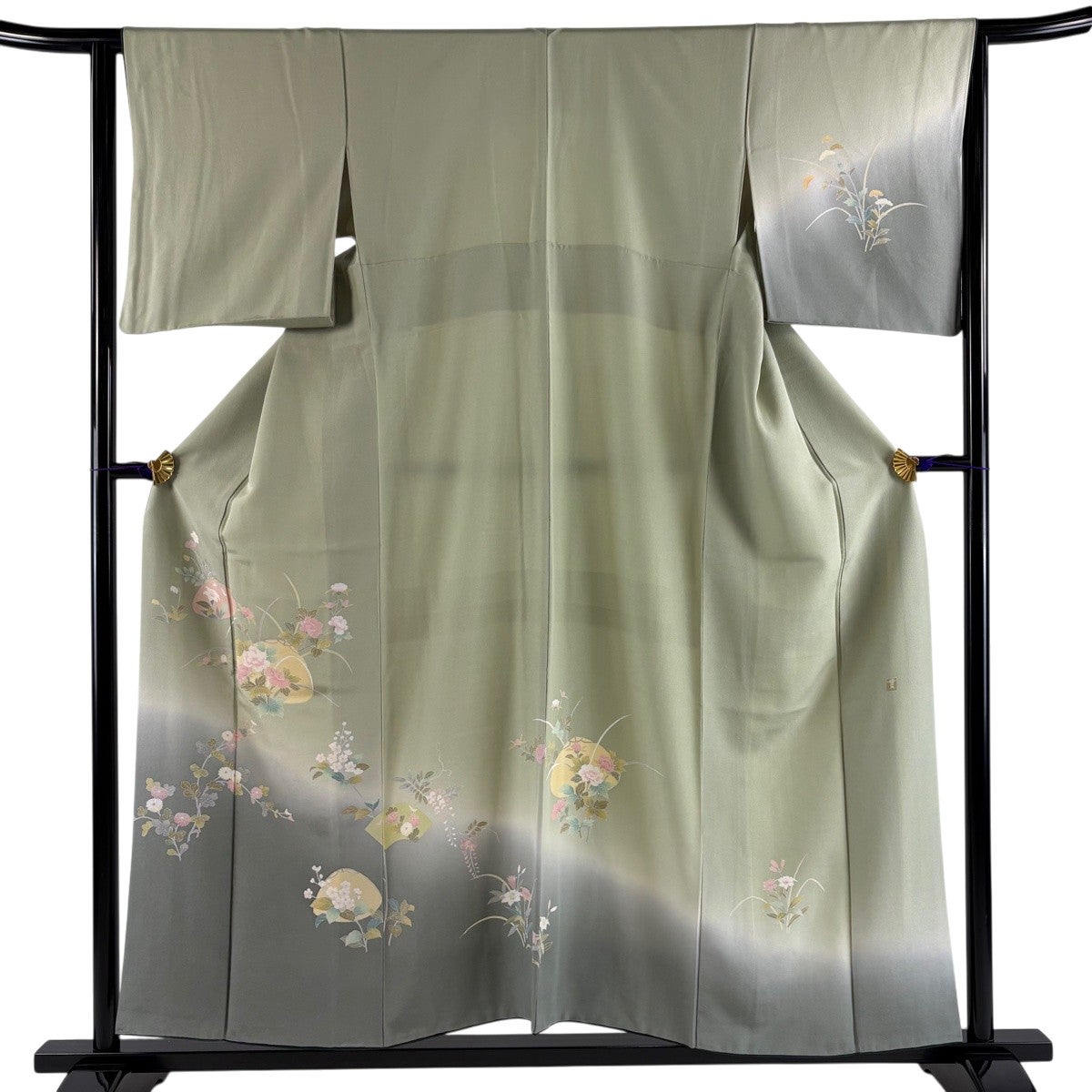 在庫一掃】 訪問着 身丈154.5cm 裄丈62.5cm S 袷 向かい鳥 草花 金銀糸
