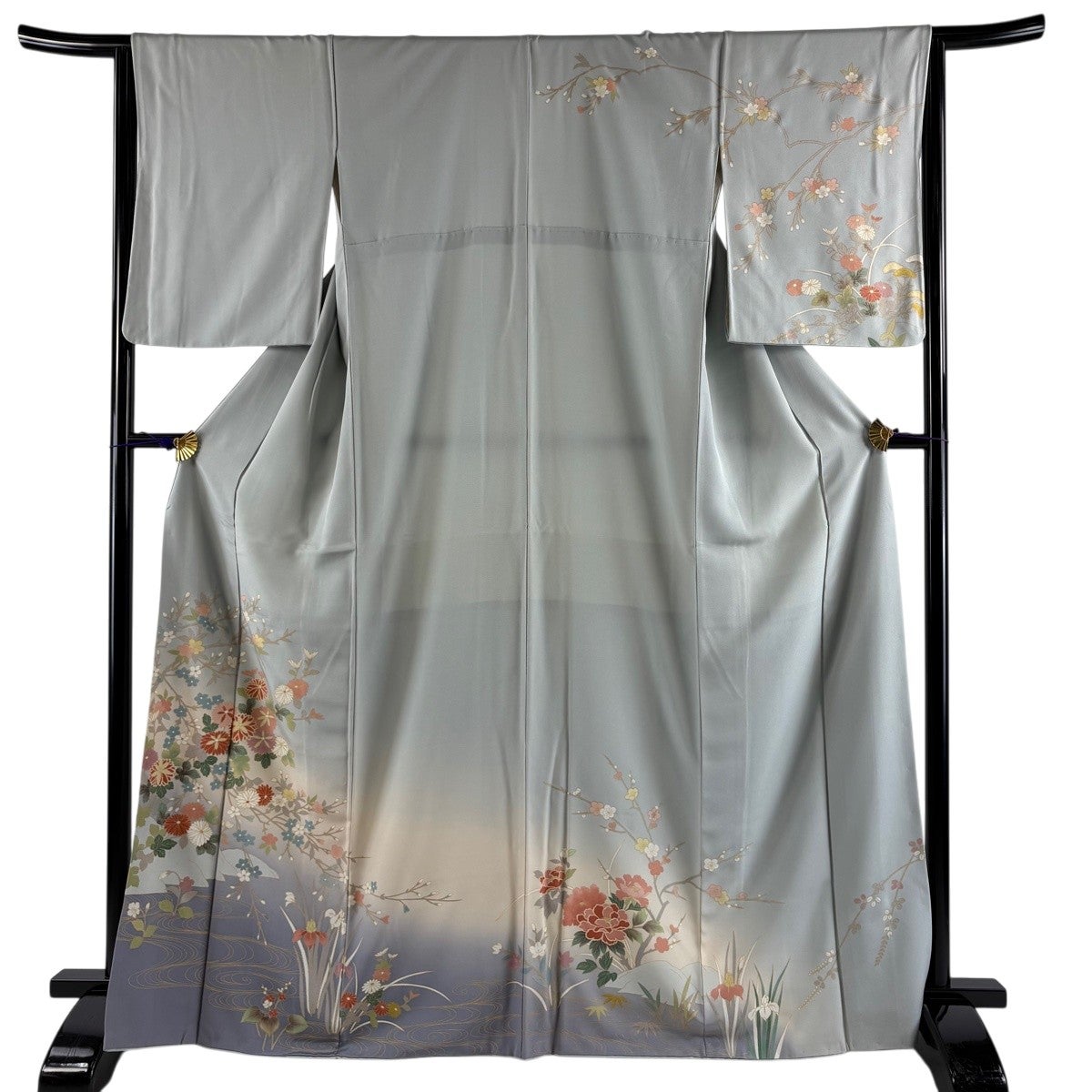 美品】 訪問着 身丈155.5cm 裄丈63cm S 袷 桜 牡丹 薄茶色 正絹 名品