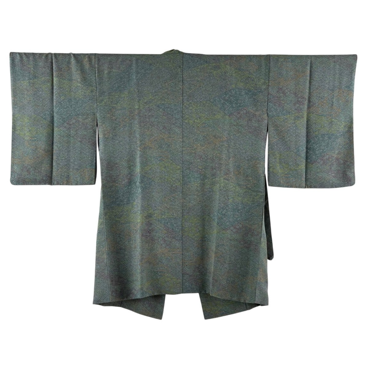 美品】 道中着 身丈89cm 裄丈68.5cm L 和装コート 着物衿 草花 建物 灰